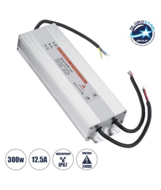 GloboStar® 73065 Μεταλλικό Τροφοδοτικό SELV για Προϊόντα LED 300W 12.5A - AC 220-240V σε DC 24V - Αδιάβροχο IP67 Μ24.5 x Π7.5 x Υ4cm - 3 Years Warranty